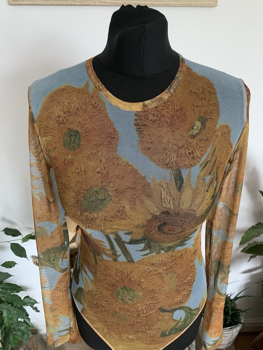 Rare Zara Vincent Van Gogh Sunflowers Bodysuit Mesh Top Bloggers