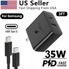 3FT USB-C Cable 35W PD Fast Adapter Duo Wall Charger For Samsung Galaxy S23ultra