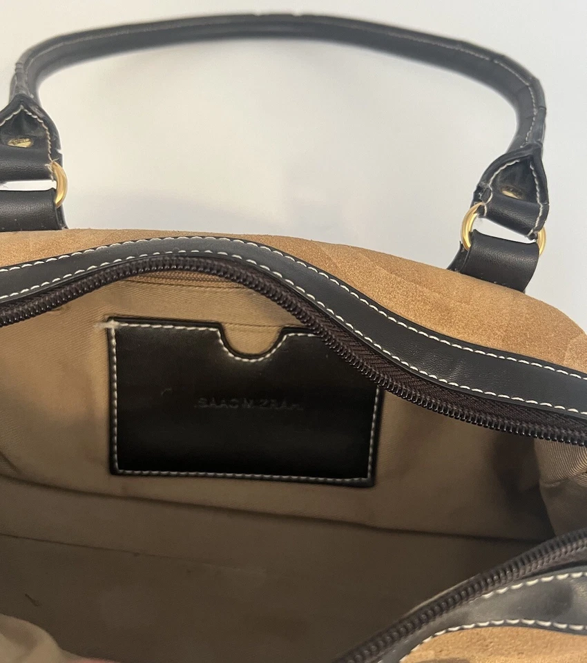 Bolso de Mano Isaac Mizrahi Marrón Tostado Cuero Gamuza Genuino  Foto 3 de 4