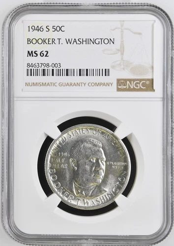 1946 S Booker T Washington Silver Half Dollar NGC MS62 US Coin