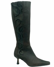 Vicki Beth Ladies Womens Stylish Dark Brown Leather Long Zip Up Low Heel Boots 