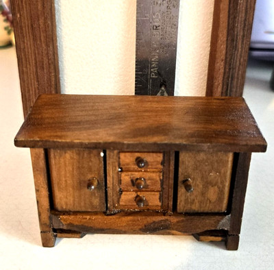 Vintage Wooden Dollhouse Furniture; Handmade - Buffet; Functioning Doors Open