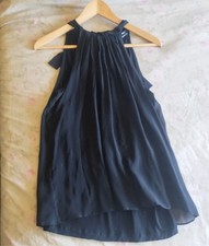 CLUB MONACO 100% Silk Black Drape Halter Dressy Sleeveless Top Size XS NWOT