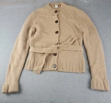 J Crew Sweater Womens Small Beige Wool Cashmere Angora Cardigan Belted Pockets