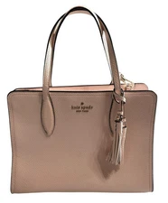 Kate Spade NY Rowe Crossbody Satchel W/Tassel Leather Purse Pink PeachPuff Women