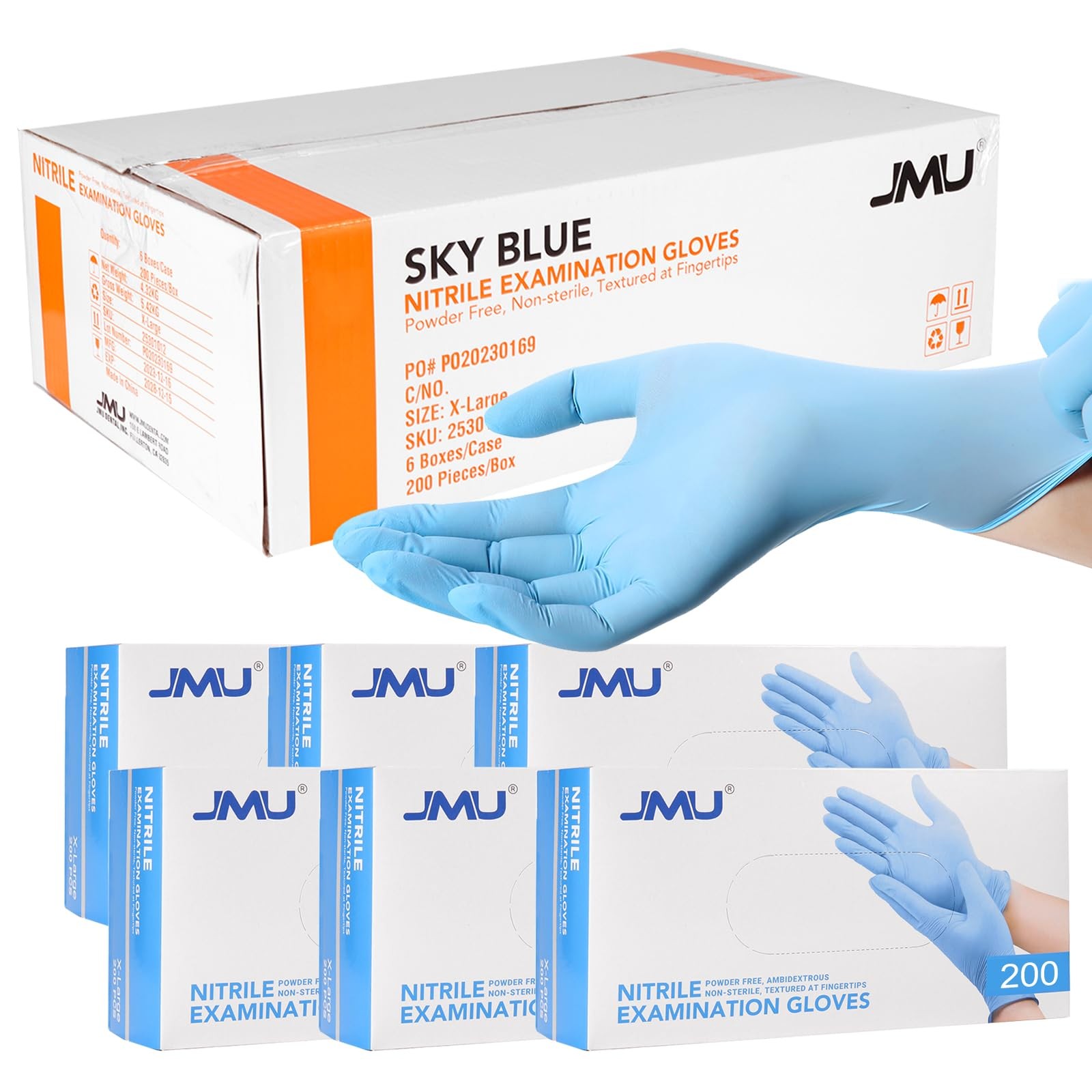 1200PCS Blue Nitrile Gloves Latex Free Disposable Medical 3.5 Mil