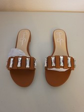 Jessica Simpson Amille Ginger Cookie Brown Italia Nappa Crystal Sandals - Size 8