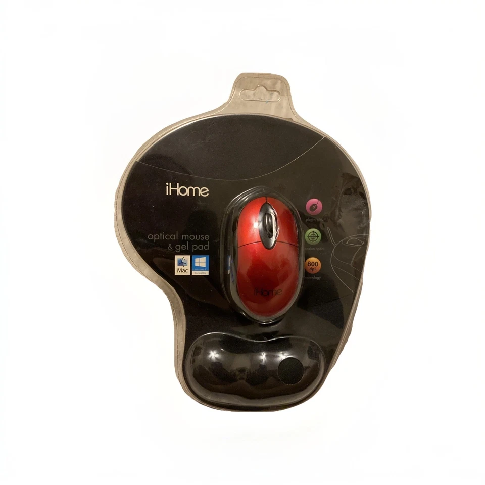 iHome Wireless Optical Mouse and Gel Pad Black and Red Plug & Play USB NEW - Image 2 of 4