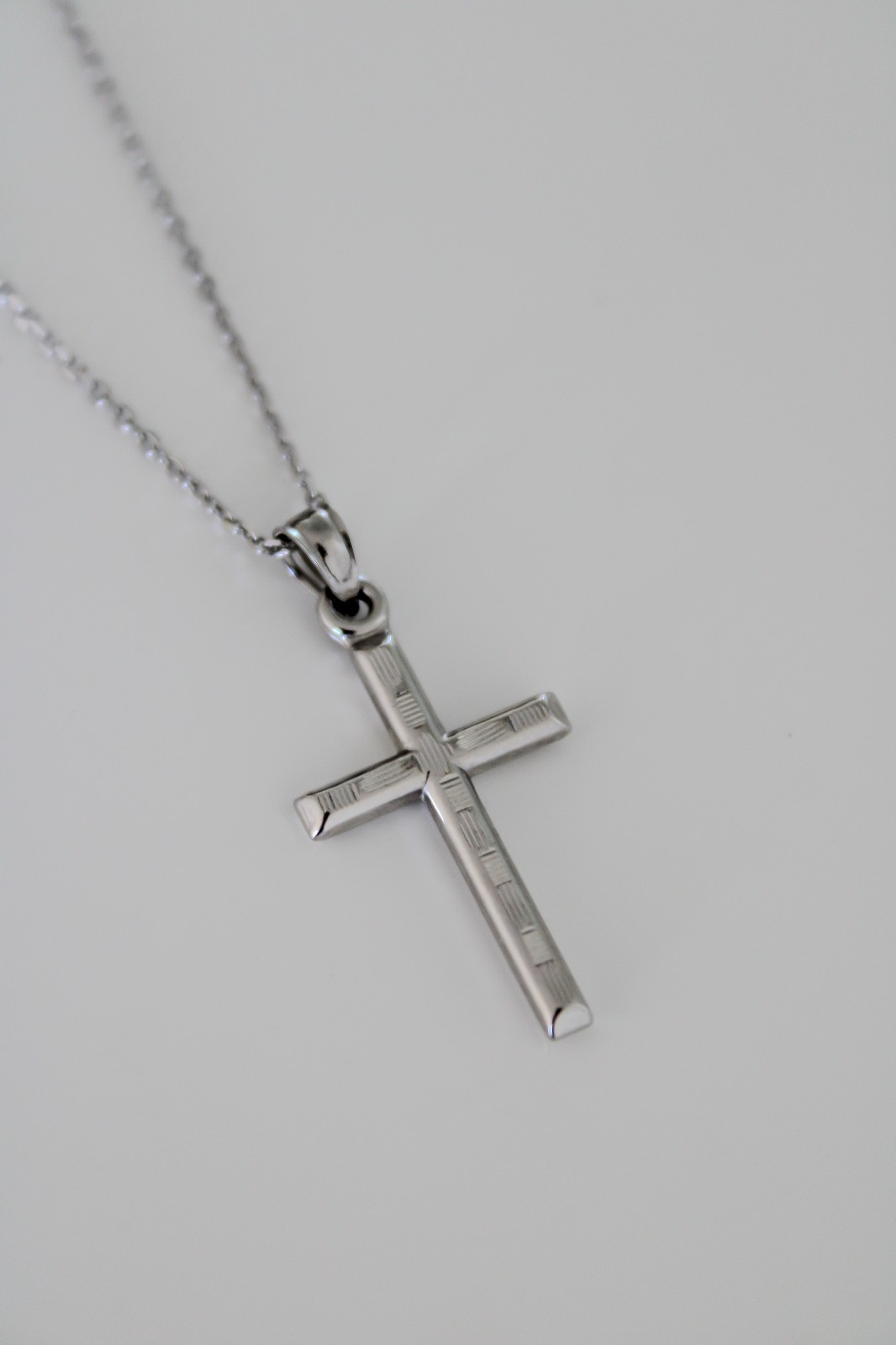 14k Solid White Gold Cross Charm Necklace for Women, Religious Pendant Necklace