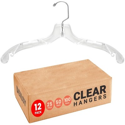   Clear Plastic Hangers 12 Pack Durable Clothes Hanger for Wardrobe Organizat...