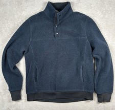 Vintage J. Crew Mens Sherpa Fleece Pullover Jacket Navy Black Medium Snap Neck