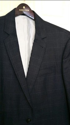 BROOKLYN TAILORS BKT50 Double Check Plaid Jacket Midnight Blue Black 42 Size 5