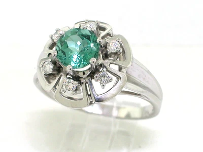 Turmalin Ring 585 Weißgold 14Kt grüner Turmalin 1,5ct 6 Brillanten 0,20ct TW VS - Bild 1 von 4