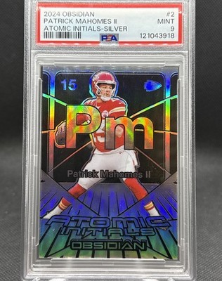 2024 Panini Obsidian Patrick Mahomes II Atomic Initials Silver! 52/99 PSA 9 Mint
