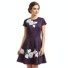 Ted Baker Tohkah Purple Floral Leopard Print Dress Size L