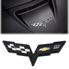 1pc For C6 Corvette 2005-2013 100th Front Rear Crossed Flags Emblem Black