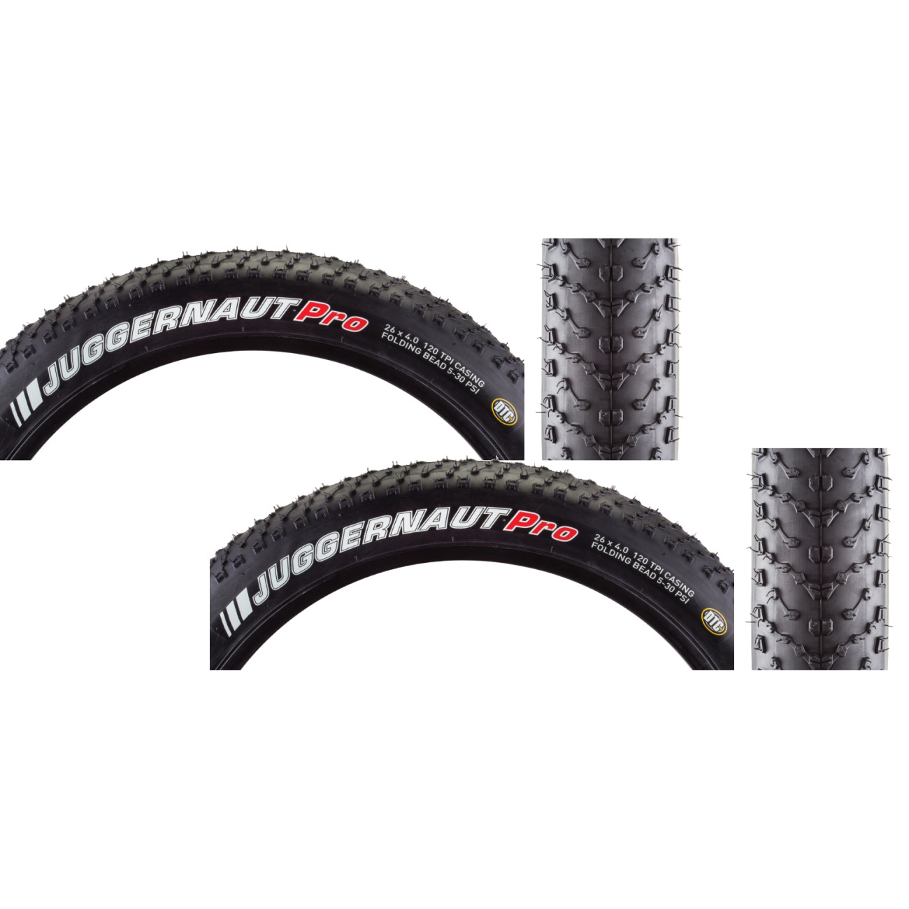 Kenda Juggernaut Pro 26x4.0 Tubeless Fat Bike Tires - Dual Tread Compound,