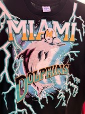 Salem Sportswear Miami Dolphins T-Shirt Size XL Vintage 1993 Lightning AOP