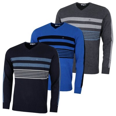 Calvin Klein Herren V-Ausschnitt Performance weich Brust Streifen Pullover 45 % Rabatt UVP