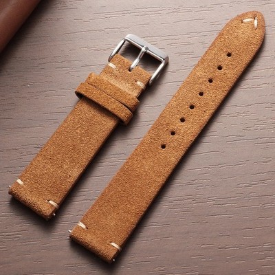 18 19 20 21 22 MM Soft Suede Leather Vintage Strap Watch Band Quick Release
