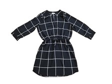 Loft Outlet MEDIUM Black White Plaid Shirt Dress Tie Waist Button V Neck