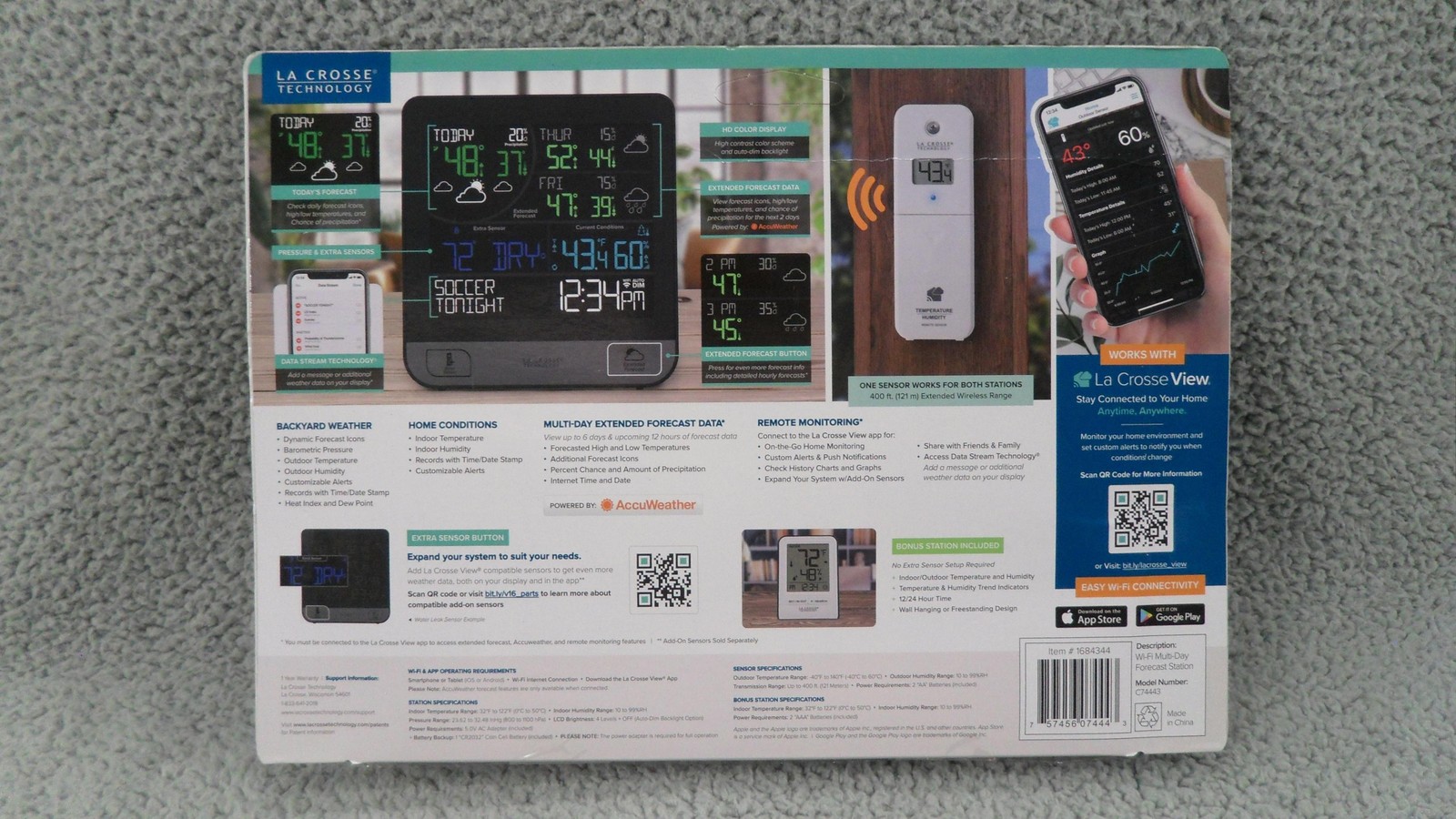 La Crosse Technology Forecast Station Weather WiFi Multi Day LCD Digital C74443