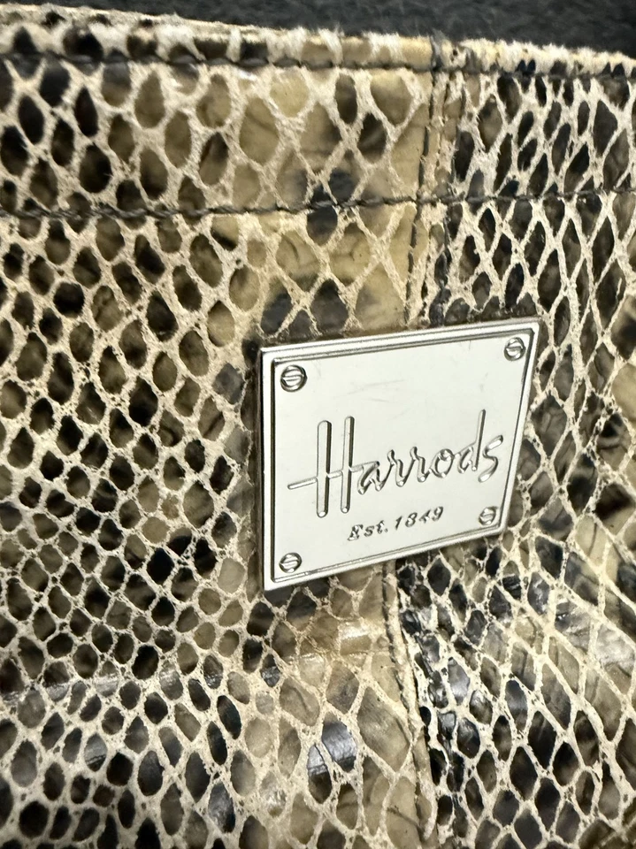 Harrods London Leather Snakeprint Handbag Tote Bag Women's Beige Black 10.5x15" - Image 3 of 4