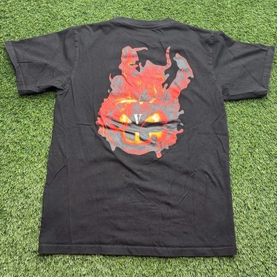 Vlone Pumpkin Fire Flame Shirt Mens Large L Black Short Sleeve