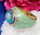 FABULOUS Vintage 14KT Gold over Sterling Silver ENAMEL & SWISS BLUE TOPAZ Ring
