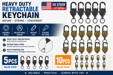 5Pcs Heavy Duty Retractable Keychain Carabiner Badge Holder Steel Wire Cord Reel