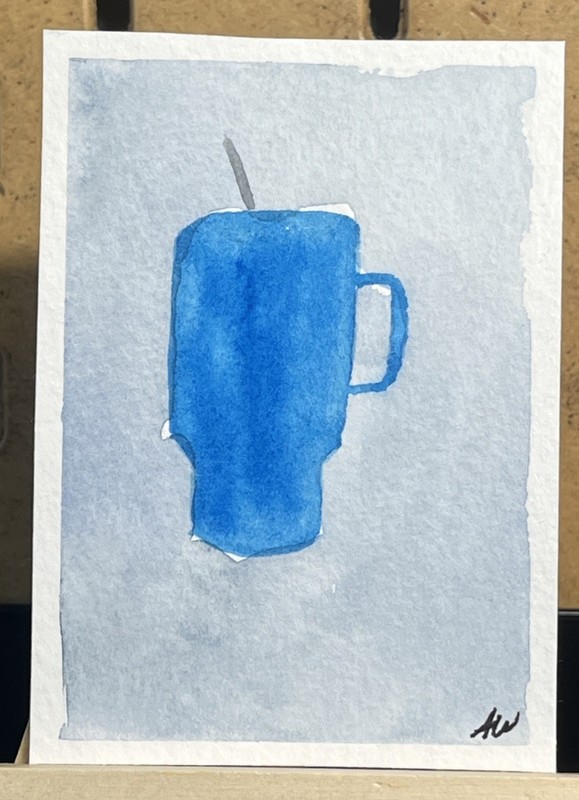 ACEO Art Card Original Watercolor Painting Stanley Cup Blue annesartdesigns