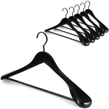 Black Wooden Coat Hanger 6 Pack, Wide Shoulder Wood Suit Hangers with Extra-T...