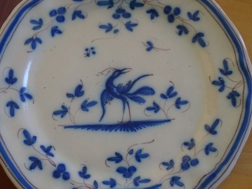 MARTRES TOLOSANE FAIENCE 1 ANCIENNE ASSIETTE PLATE OISEAU IBIS BLEU n°2 - Picture 2 of 8