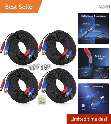 4 Pack 30m BNC Video Surveillance Cables Weatherproof for CCTV DVR Security
