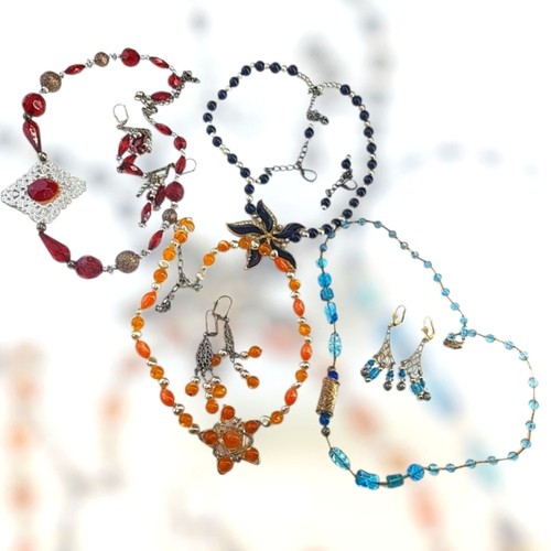 Bundle of 4 Handcrafted Necklace & Earring Sets – Jewelry for Crafting or Rework