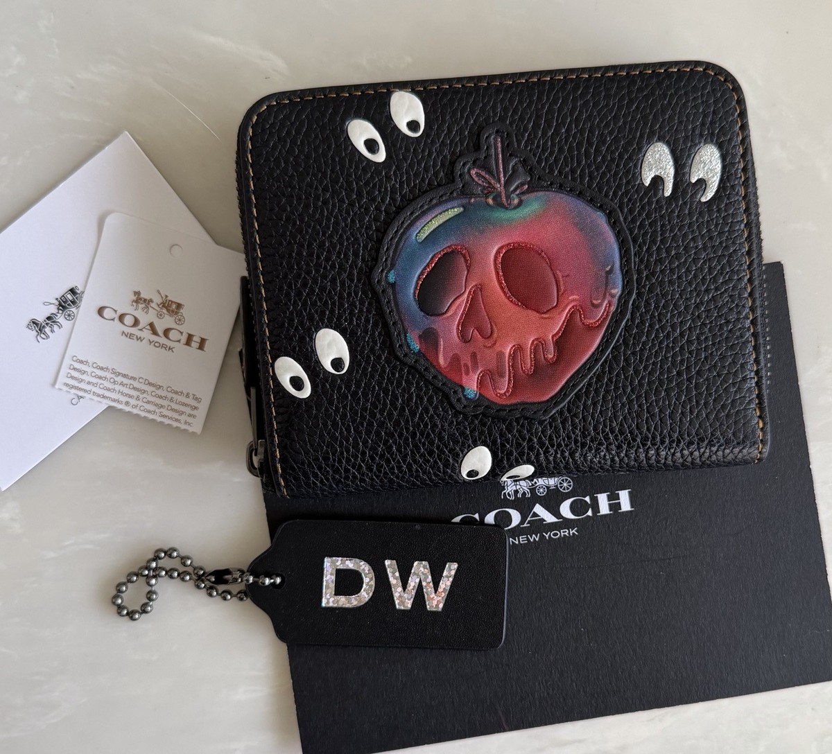 NWT DISNEY X COACH POISON APPLE SPOOKY EYES LEATHER ZIP AROUND