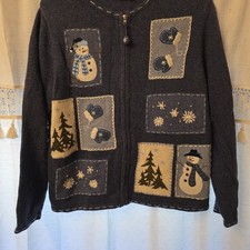 Vintage Croft Barrow Blue Front Full Zip Sz Lrg Snowman Christmas Sweater