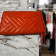 Tory Burch Alexa Quilted Zip Continental Imperial Garnet Leather Wallet. NEW.