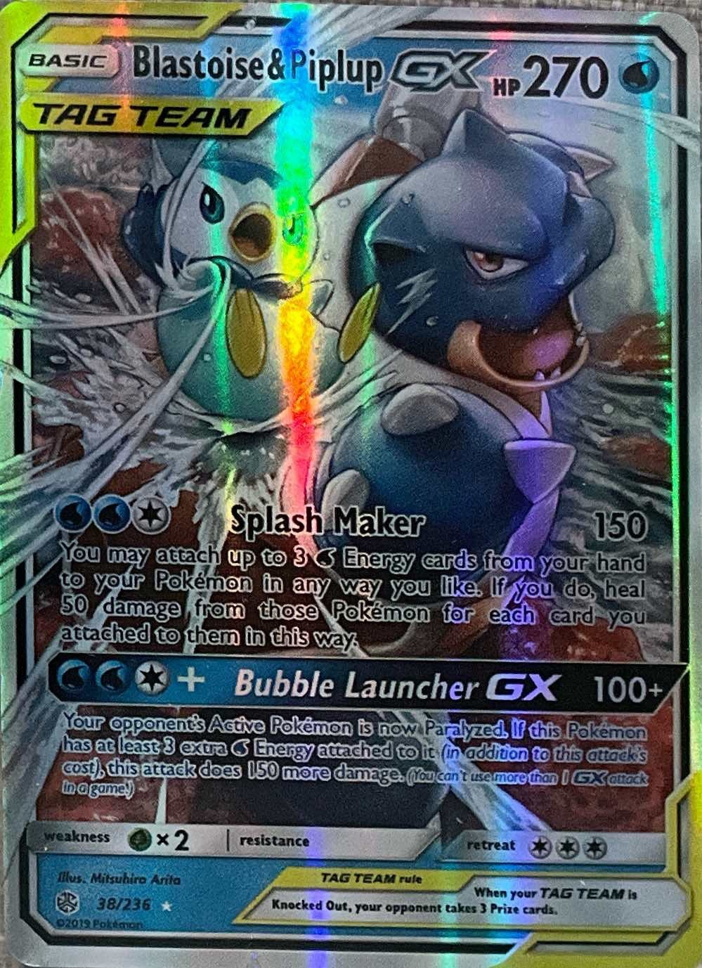 Blastoise & Piplup GX TAG TEAM Holo Pokémon Card 38/236 English 2019