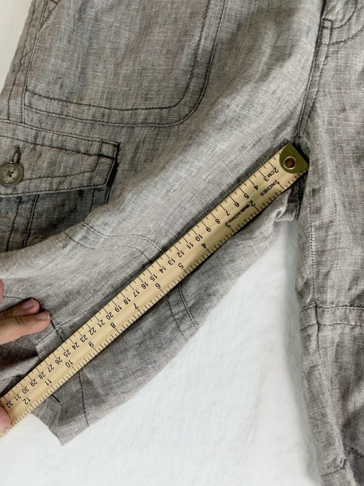 Pantalones Cortos Cabi Para Mujer 8 Marrón Frente Plano Bermudas Bolsillos Carga Lino Puntada Acento Foto 4 de 4