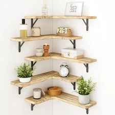 Floating Shelves for Wall, Rustic Wood Wall Mounted Corner Shelf for Bathroom...