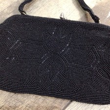 Vintage DELILL Hand Made Beaded Black Evening Bag Handbag Purse Japan  ISSUES