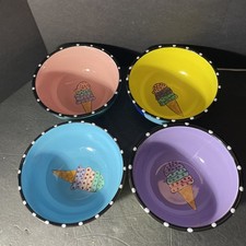Set Of 4 Outta Hand By Amy Hatrick Ice Cream Bowls 6" Hard To Find Fun Colorful 
