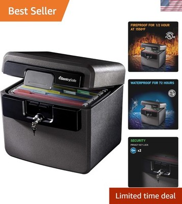 Black Fireproof and Waterproof Safe, File Folder and Document Box with Key Lo...