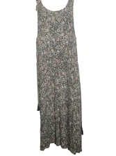 J. Jill Medium maxi long dress shift flower tassel pleated elastic waist stretch