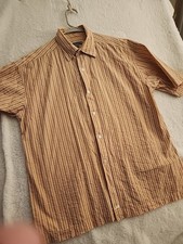 Johnston And Murphy Mens Shirt Size L Short Sleeves Tan Strips