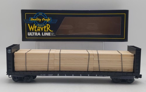 Mampara de ferrocarril Weaver calibre O Alaska vagón plano con carga de madera #12407 (3 rieles) LN | Zustand: Used