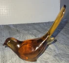 Vintage Fenton Amber Glass Bird Of Happiness Art Glass Paperweight Long Tail