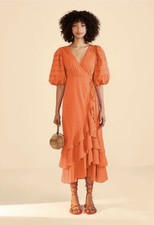Farm Rio orange ruffles midi dress size XS