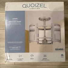 QUOIZEL Lexon 3 -Light 13" Brushed Nickel Semi Flush Mount Dimmbale Light - NEW!